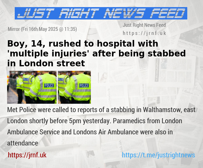 Boy, 14, rushed to hospital with ’multiple injuries’ after being stabbed in London street
