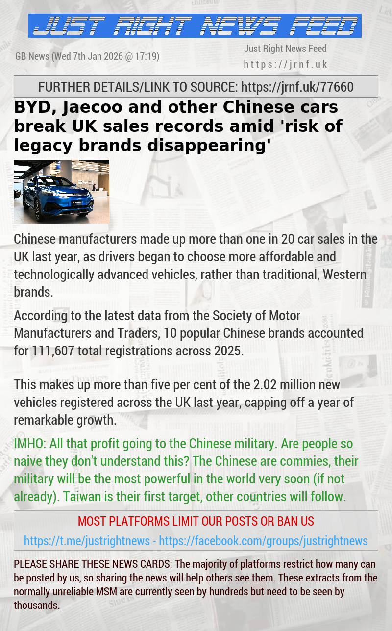 BYD, Jaecoo and other Chinese cars break UK sales records amid ’risk of legacy brands disappearing’