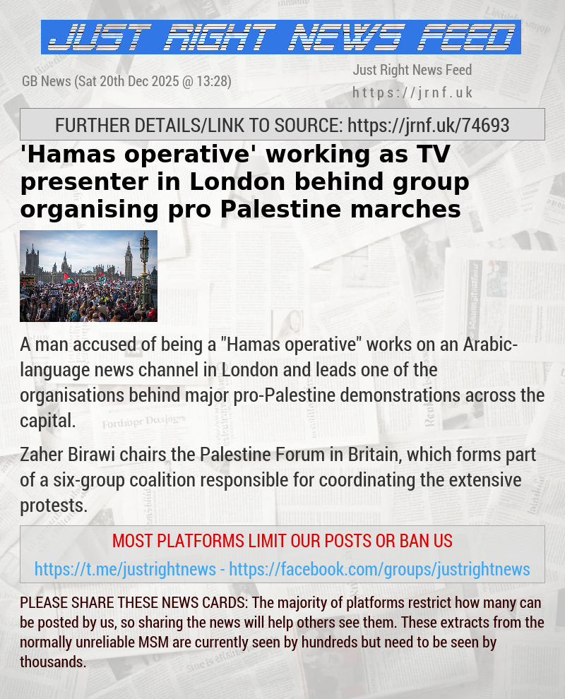 ’Hamas operative’ working as TV presenter in London behind group organising pro—Palestine marches