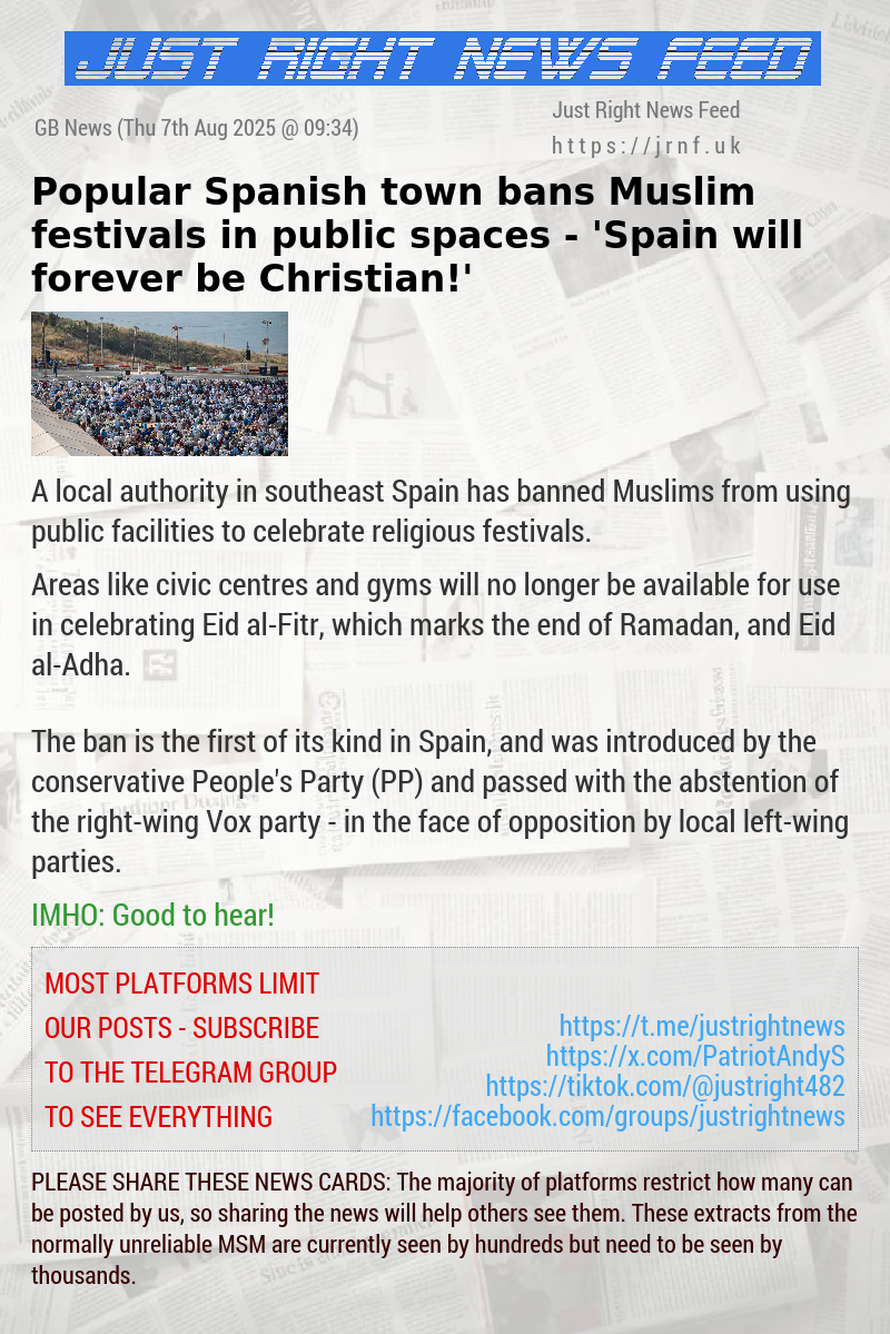Popular Spanish town bans Muslim festivals in public spaces — ’Spain will forever be Christian!’
