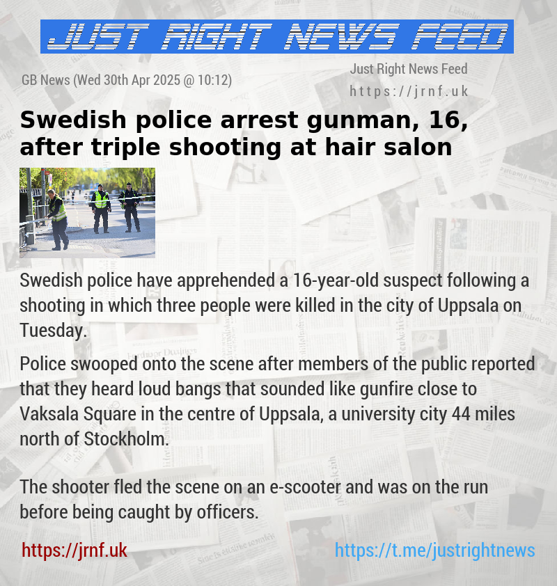 Swedish police arrest gunman, 16, after triple shooting at hair salon