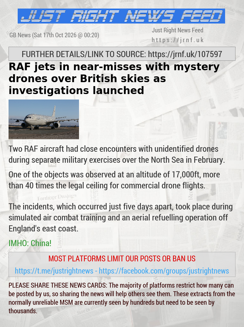 RAF jets in near—misses with mystery drones over British skies as investigations launched