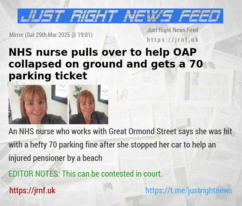 NHS nurse pulls over to help OAP collapsed on ground — and gets a 70 parking ticket