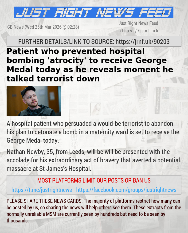 Patient who prevented hospital bombing ’atrocity’ to receive George Medal today — as he reveals moment he talked terrorist down