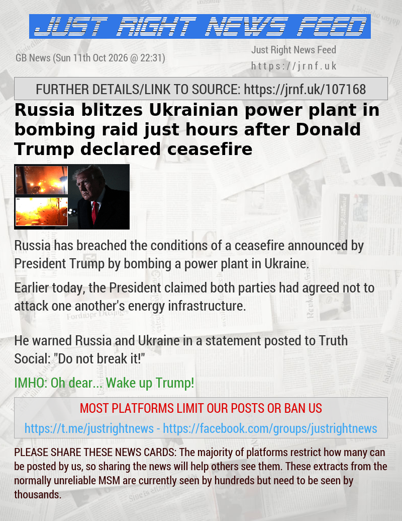 Russia blitzes Ukrainian power plant in bombing raid just hours after Donald Trump declared ceasefire