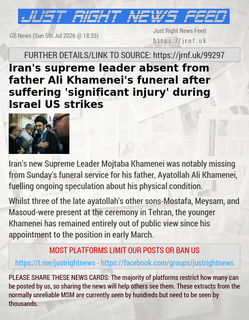Iran’s supreme leader absent from father Ali Khamenei’s funeral after suffering ’significant injury’ during Israel—US strikes