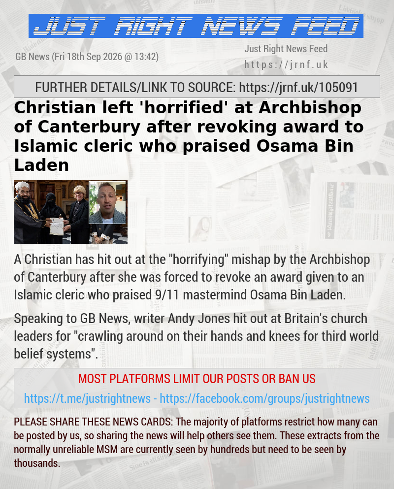 Christian left ’horrified’ at Archbishop of Canterbury after revoking award to Islamic cleric who praised Osama Bin Laden
