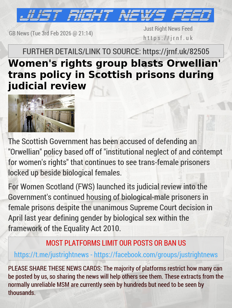Women’s rights group blasts ‘Orwellian’ trans policy in Scottish prisons during judicial review
