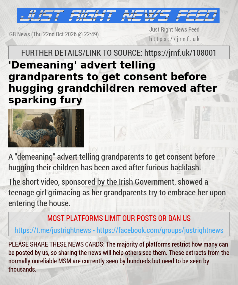’Demeaning’ advert telling grandparents to get consent before hugging grandchildren removed after sparking fury