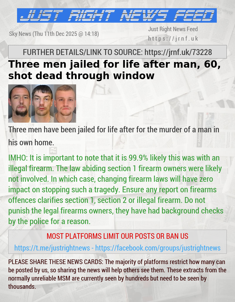 Three men jailed for life after man, 60, shot dead through window