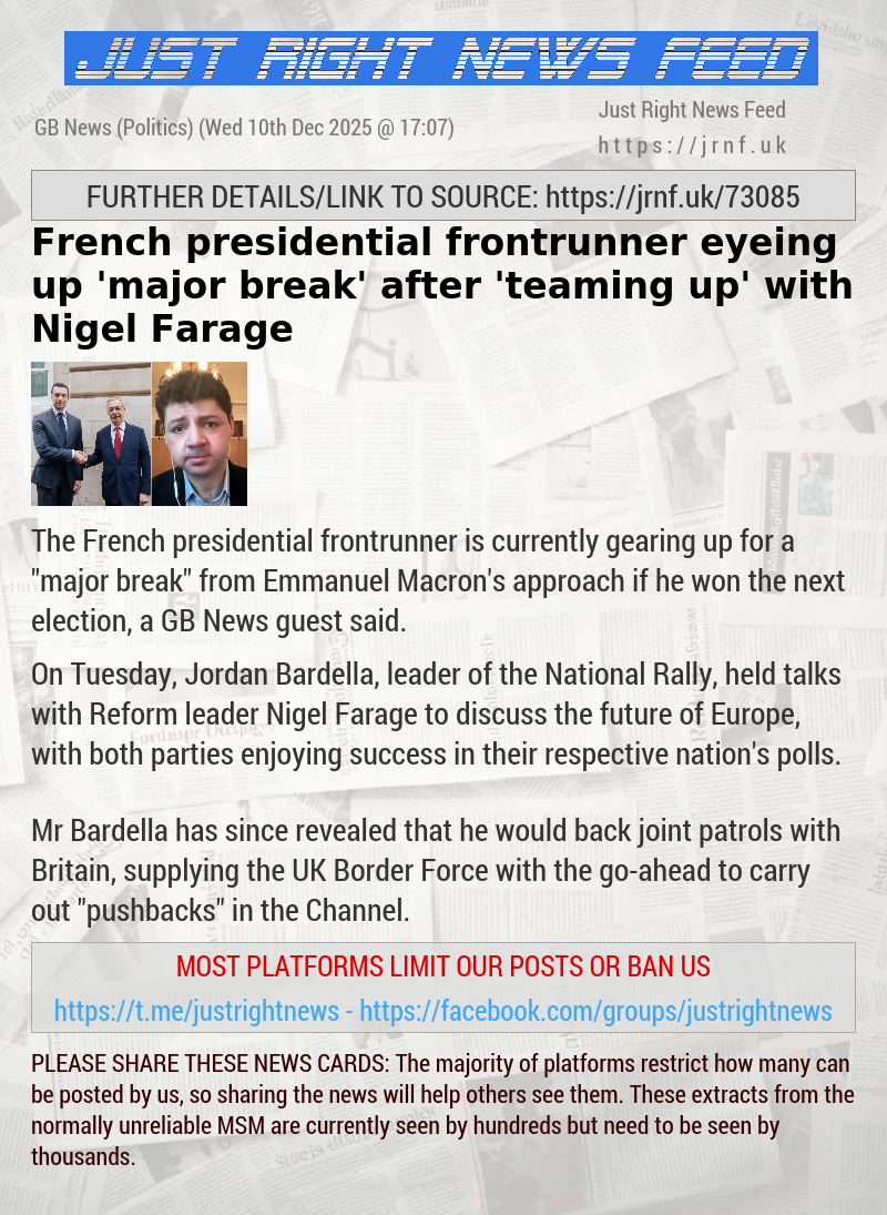 French presidential frontrunner eyeing up ’major break’ after ’teaming up’ with Nigel Farage