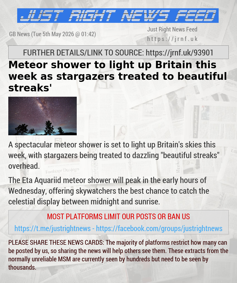 Meteor shower to light up Britain this week as stargazers treated to ‘beautiful streaks’