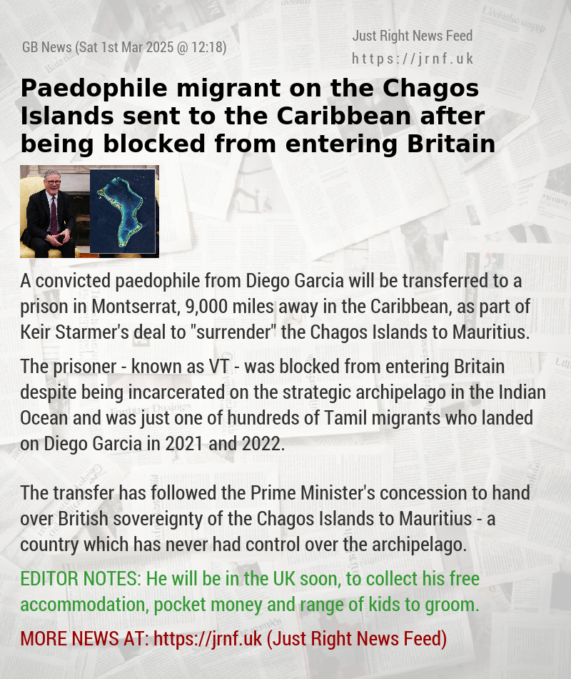 Paedophile migrant on the Chagos Islands sent to the Caribbean after being blocked from entering Britain