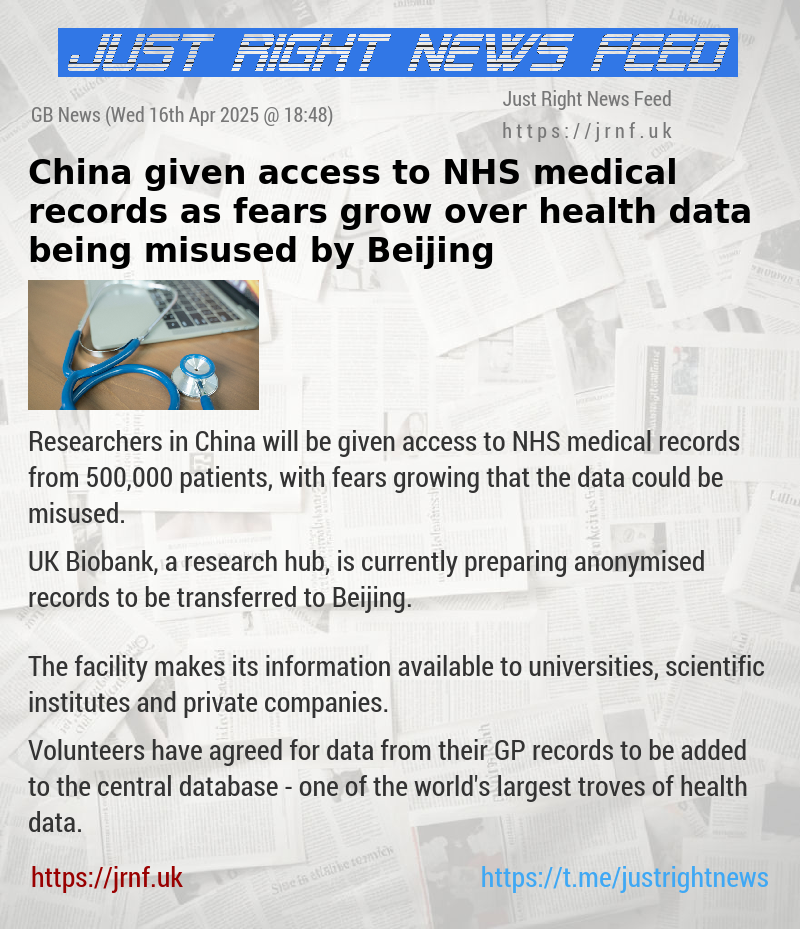 China given access to NHS medical records as fears grow over health data being misused by Beijing