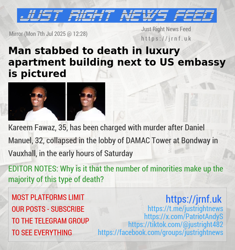 Man stabbed to death in luxury apartment building next to US embassy is pictured