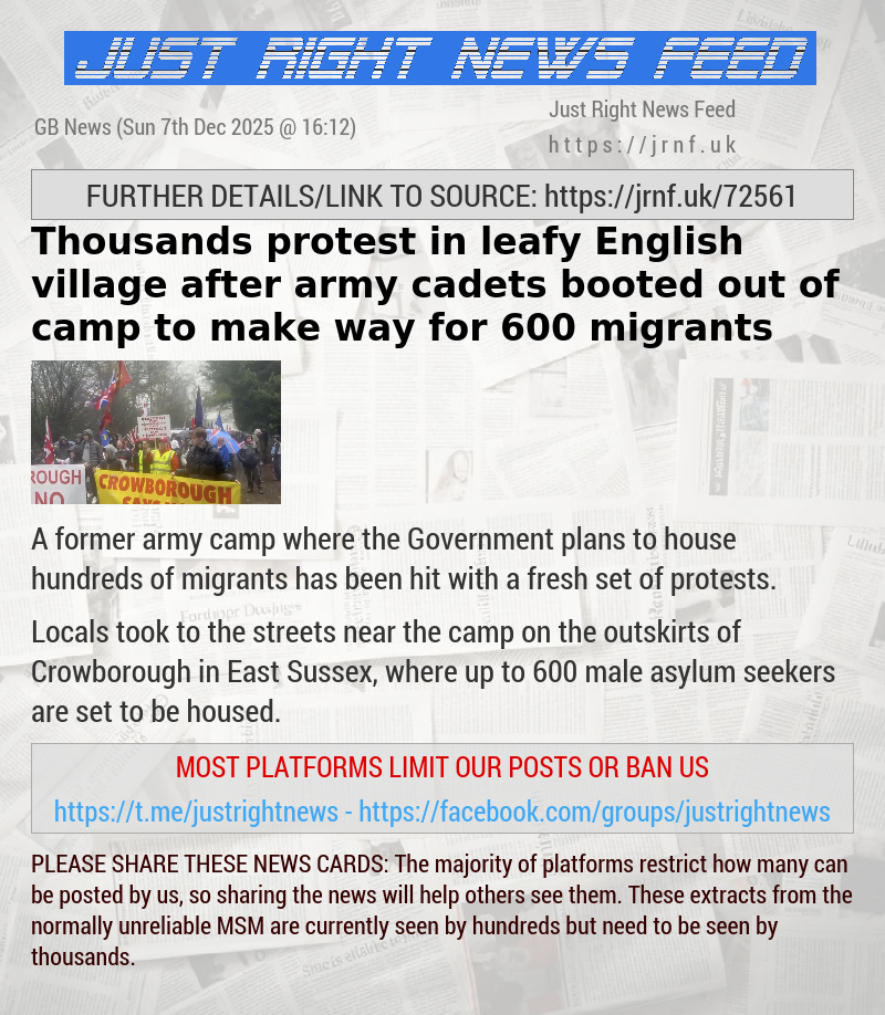 Thousands protest in leafy English village after army cadets booted out of camp to make way for 600 migrants