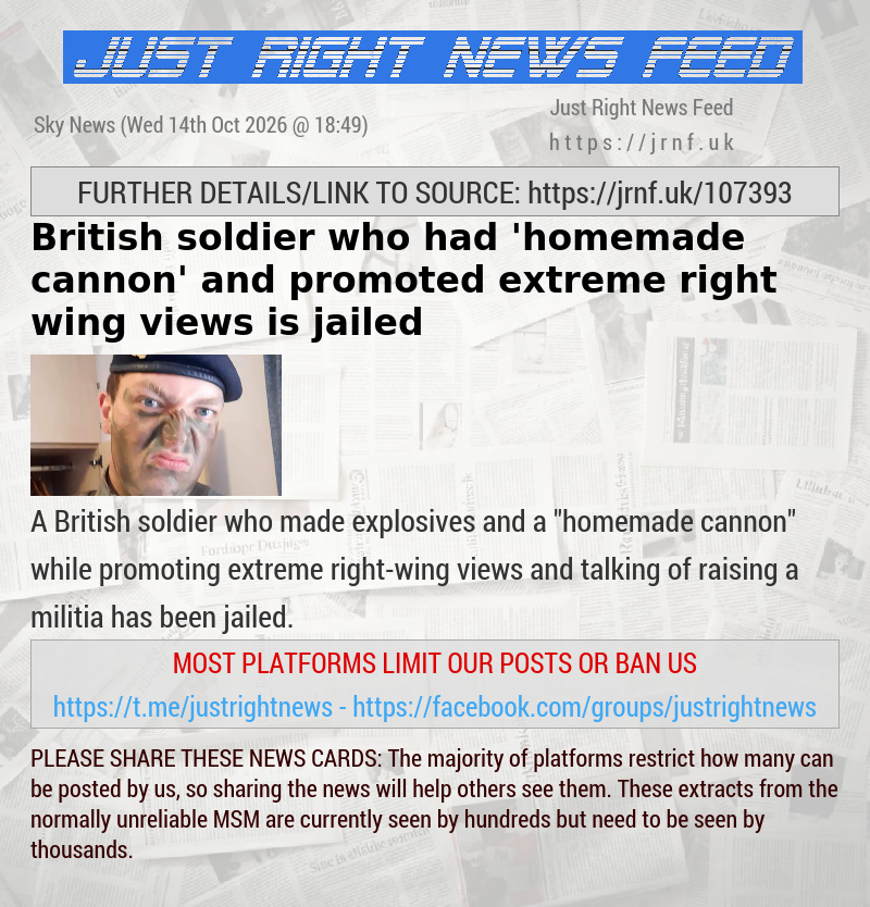 British soldier who had ’homemade cannon’ and promoted extreme right—wing views is jailed