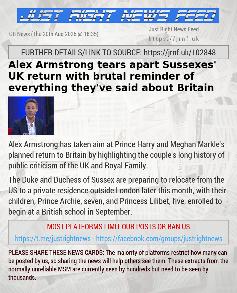 Alex Armstrong tears apart Sussexes’ UK return with brutal reminder of everything they’ve said about Britain