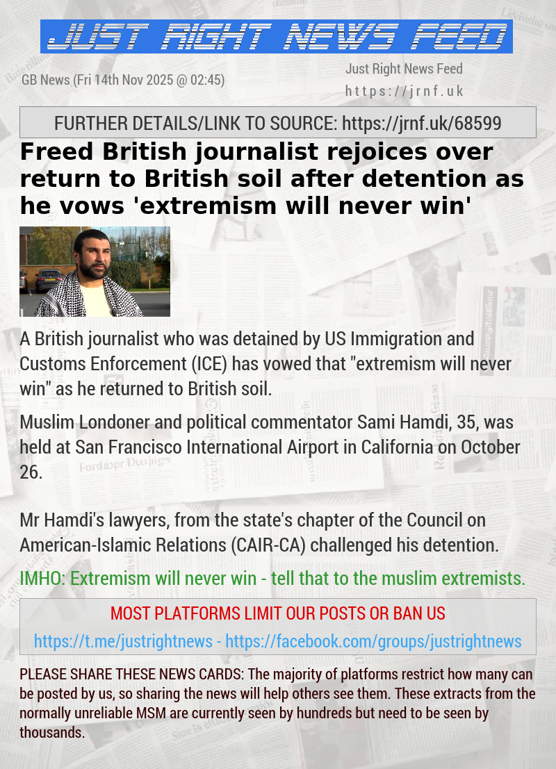 Freed British journalist rejoices over return to British soil after detention as he vows ’extremism will never win’