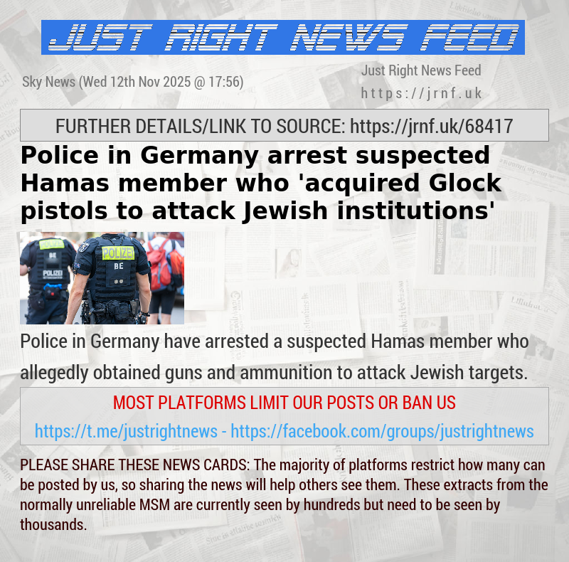 Police in Germany arrest suspected Hamas member who ’acquired Glock pistols to attack Jewish institutions’