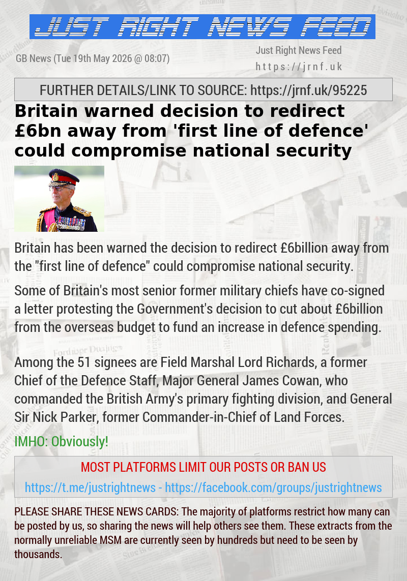 Britain warned decision to redirect &pound;6bn away from ’first line of defence’ could compromise national security