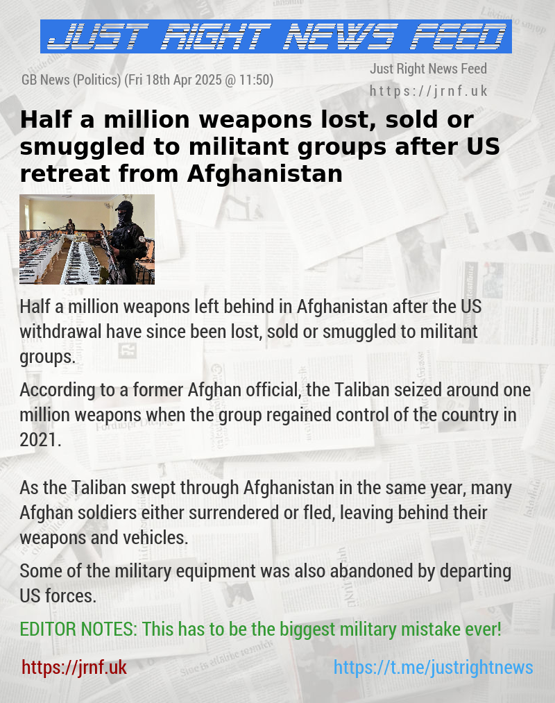 Half a million weapons lost, sold or smuggled to militant groups after US retreat from Afghanistan