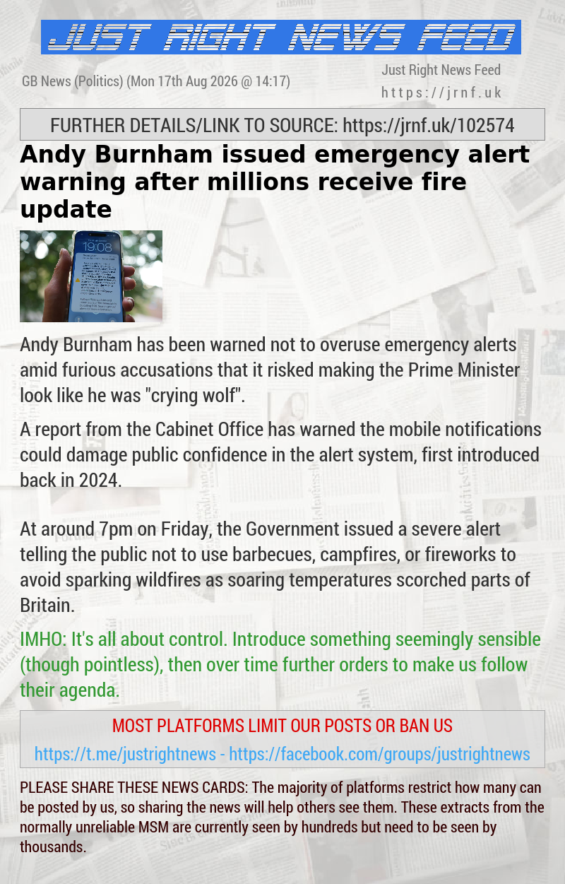 Andy Burnham issued emergency alert warning after millions receive fire update