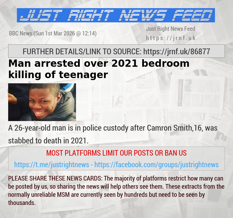 Man arrested over 2021 bedroom killing of teenager