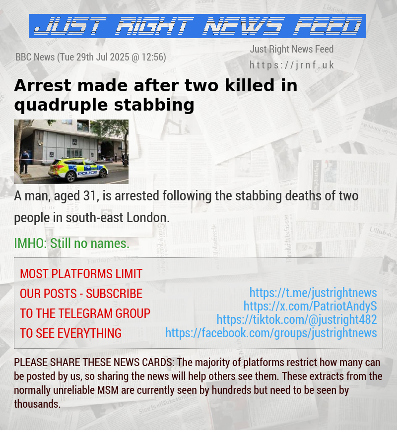 Arrest made after two killed in quadruple stabbing