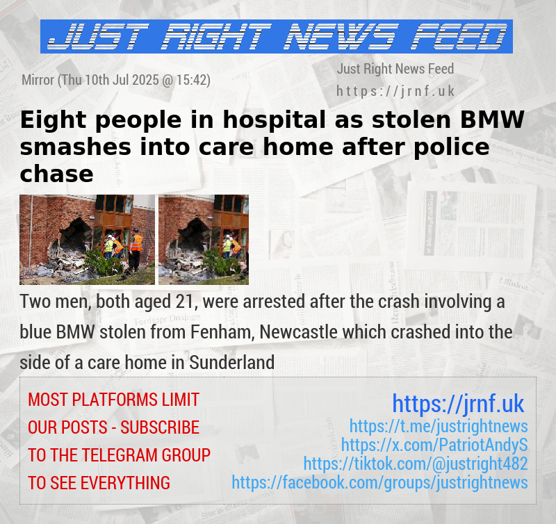 Eight people in hospital as stolen BMW smashes into care home after police chase