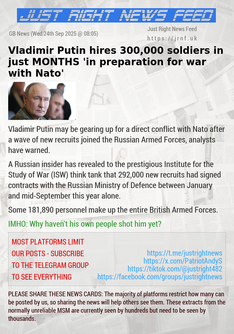 Vladimir Putin hires 300,000 soldiers in just MONTHS ’in preparation for war with Nato’