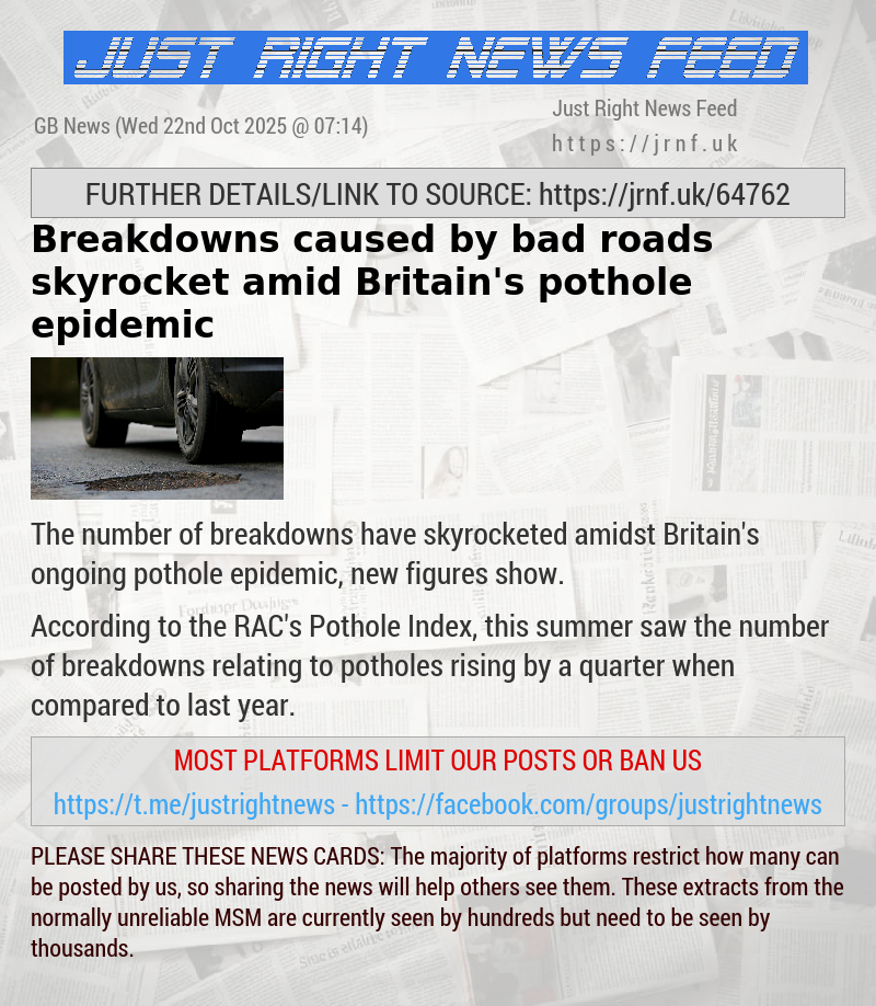 Breakdowns caused by bad roads skyrocket amid Britain’s pothole epidemic