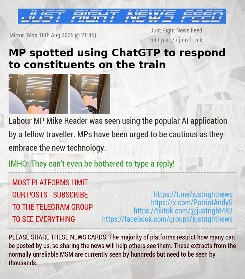 MP spotted using ChatGTP to respond to constituents on the train