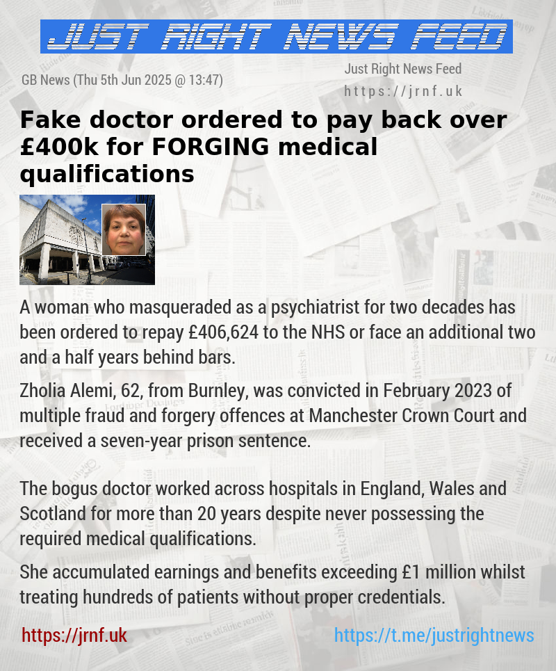 Fake doctor ordered to pay back over £400k for FORGING medical qualifications