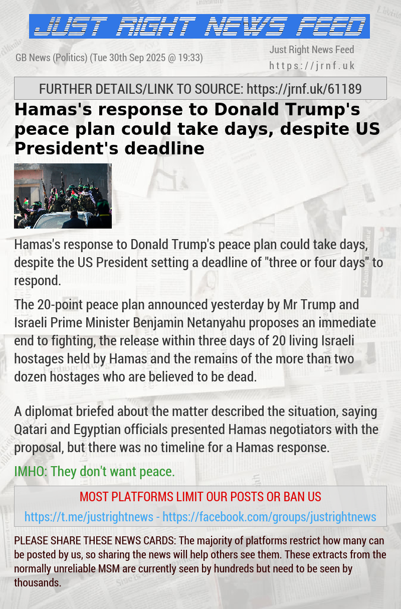 Hamas’s response to Donald Trump’s peace plan could take days, despite US President’s deadline