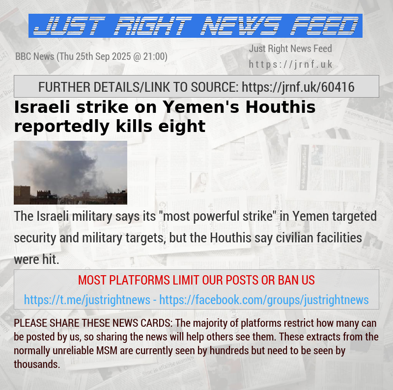 Israeli strike on Yemen’s Houthis reportedly kills eight