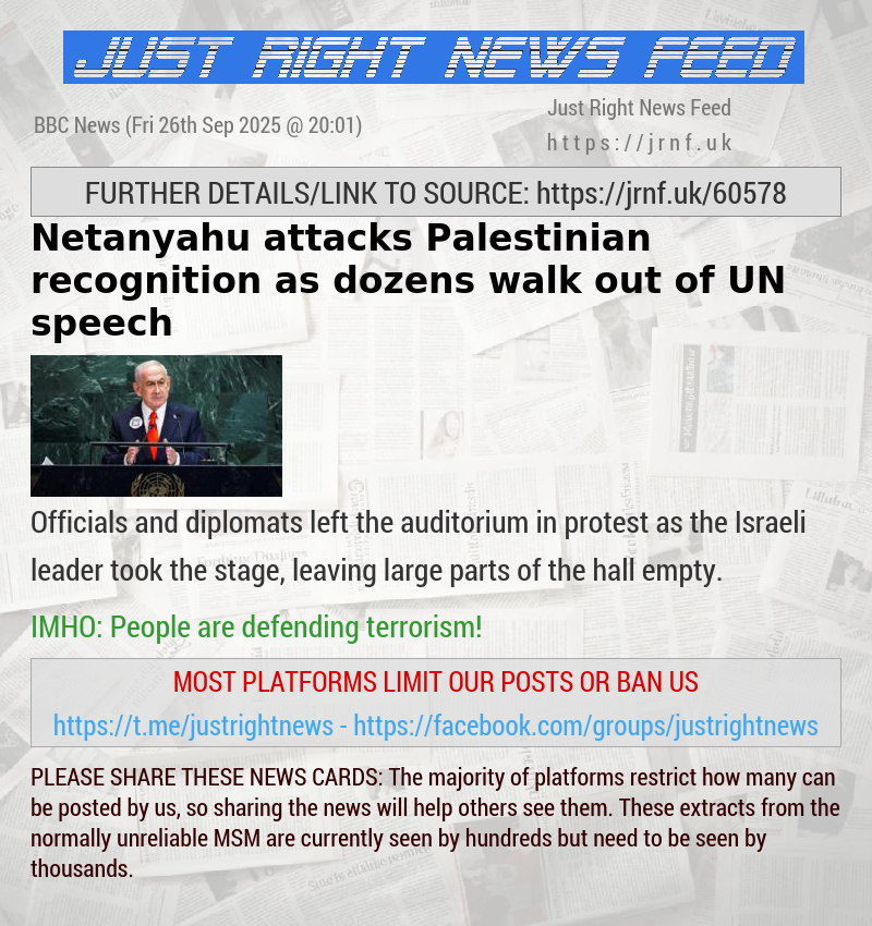 Netanyahu attacks Palestinian recognition as dozens walk out of UN speech