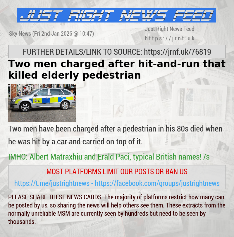 Two men charged after hit—and—run that killed elderly pedestrian