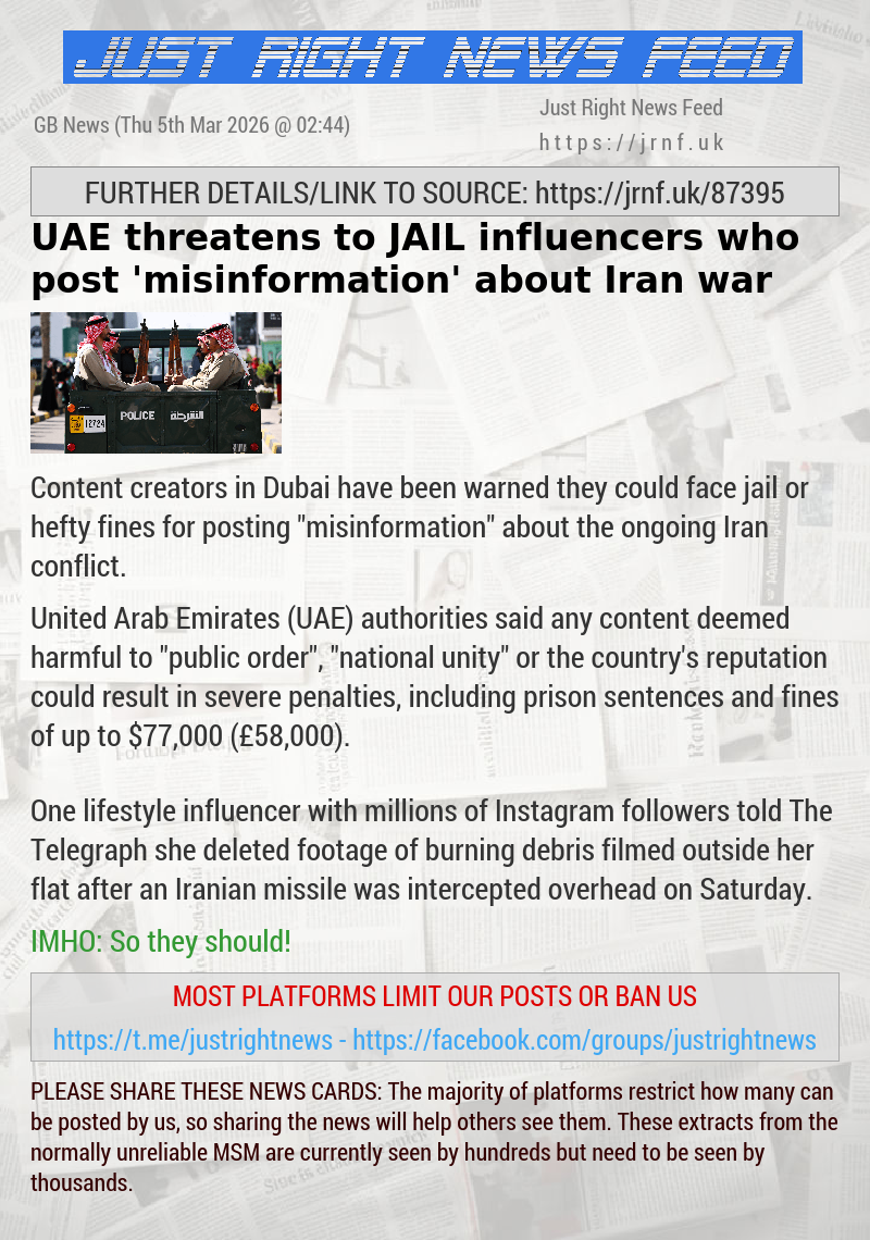 UAE threatens to JAIL influencers who post ’misinformation’ about Iran war