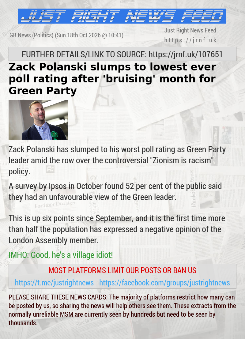 Zack Polanski slumps to lowest ever poll rating after ‘bruising’ month for Green Party