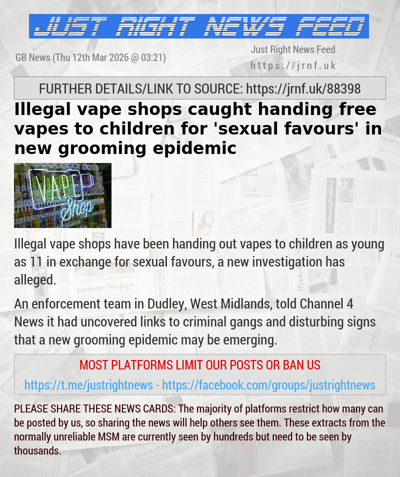 Illegal vape shops caught handing free vapes to children for ’sexual favours’ in new grooming epidemic