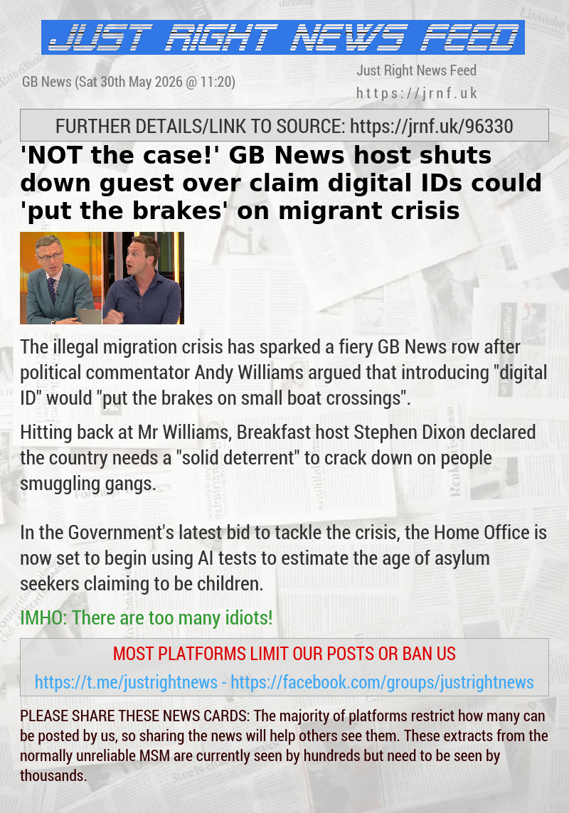 ’NOT the case!’ GB News host shuts down guest over claim digital IDs could ’put the brakes’ on migrant crisis