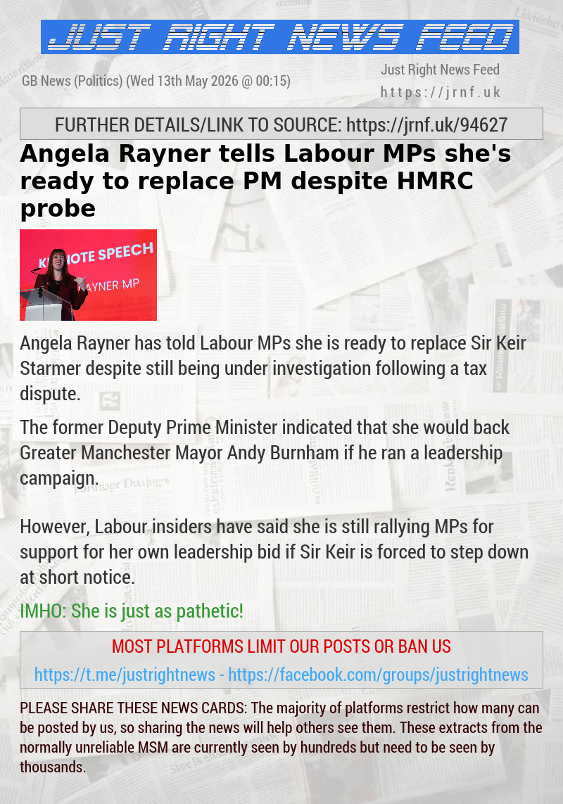 Angela Rayner tells Labour MPs she’s ready to replace PM despite HMRC probe