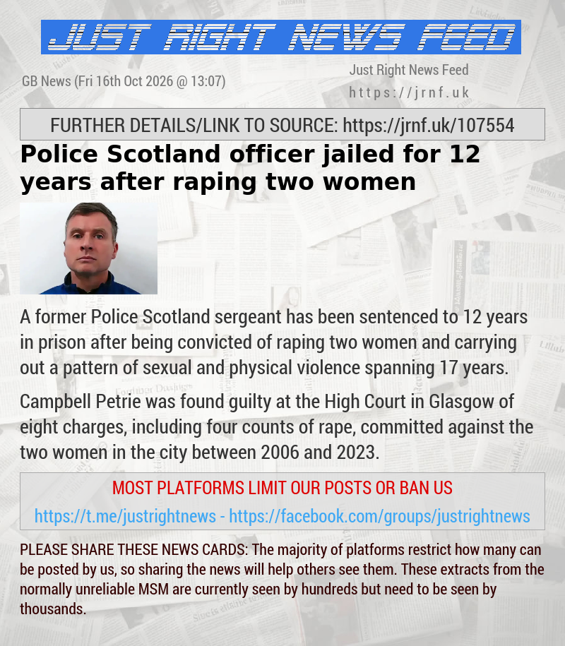 Police Scotland officer jailed for 12 years after raping two women