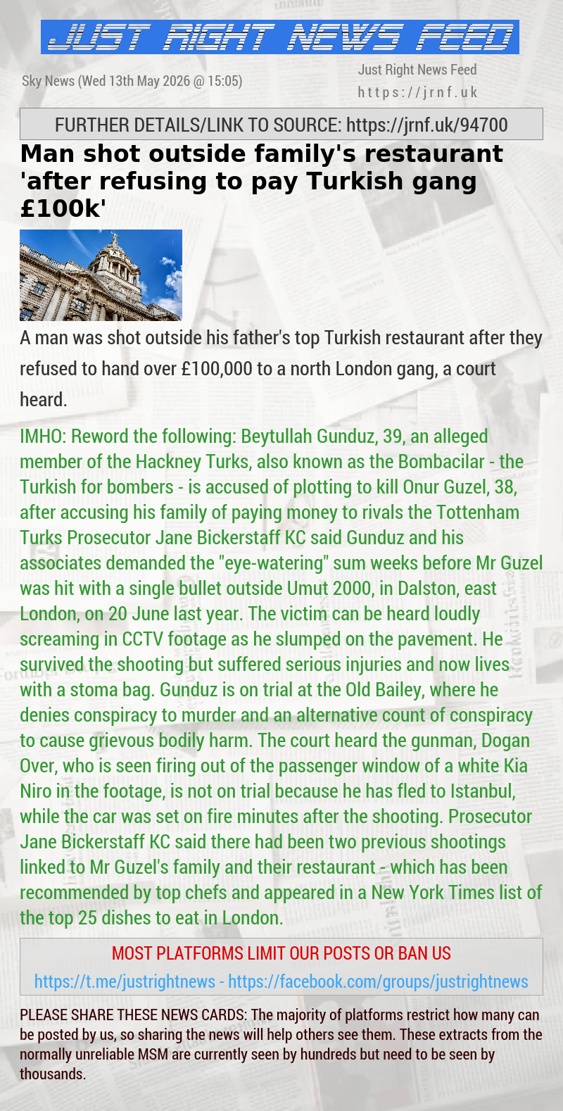 Man shot outside family’s restaurant ’after refusing to pay Turkish gang &pound;100k’