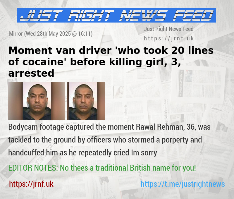 Moment van driver ’who took 20 lines of cocaine’ before killing girl, 3, arrested