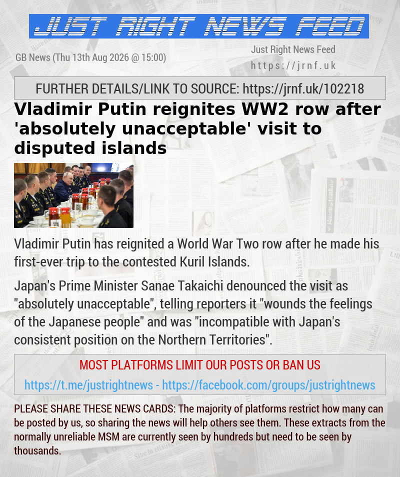 Vladimir Putin reignites WW2 row after ’absolutely unacceptable’ visit to disputed islands