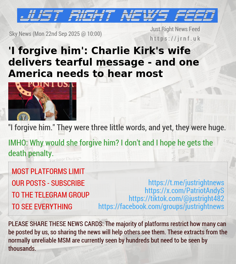 ’I forgive him’: Charlie Kirk’s wife delivers tearful message — and one America needs to hear most