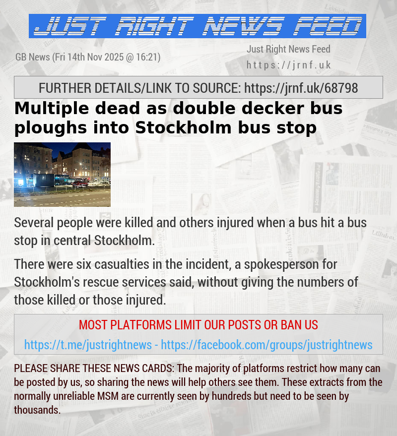Multiple dead as double—decker bus ploughs into Stockholm bus stop
