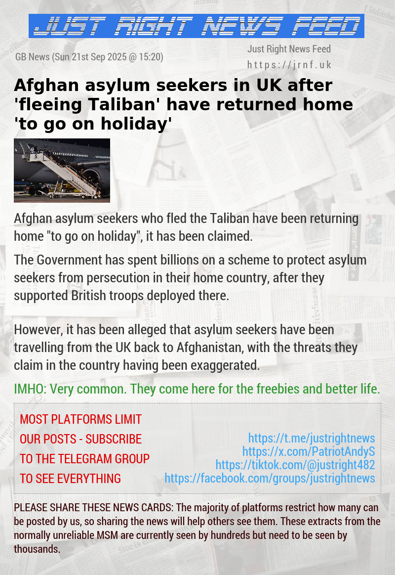 Afghan asylum seekers in UK after ’fleeing Taliban’ have returned home ’to go on holiday’